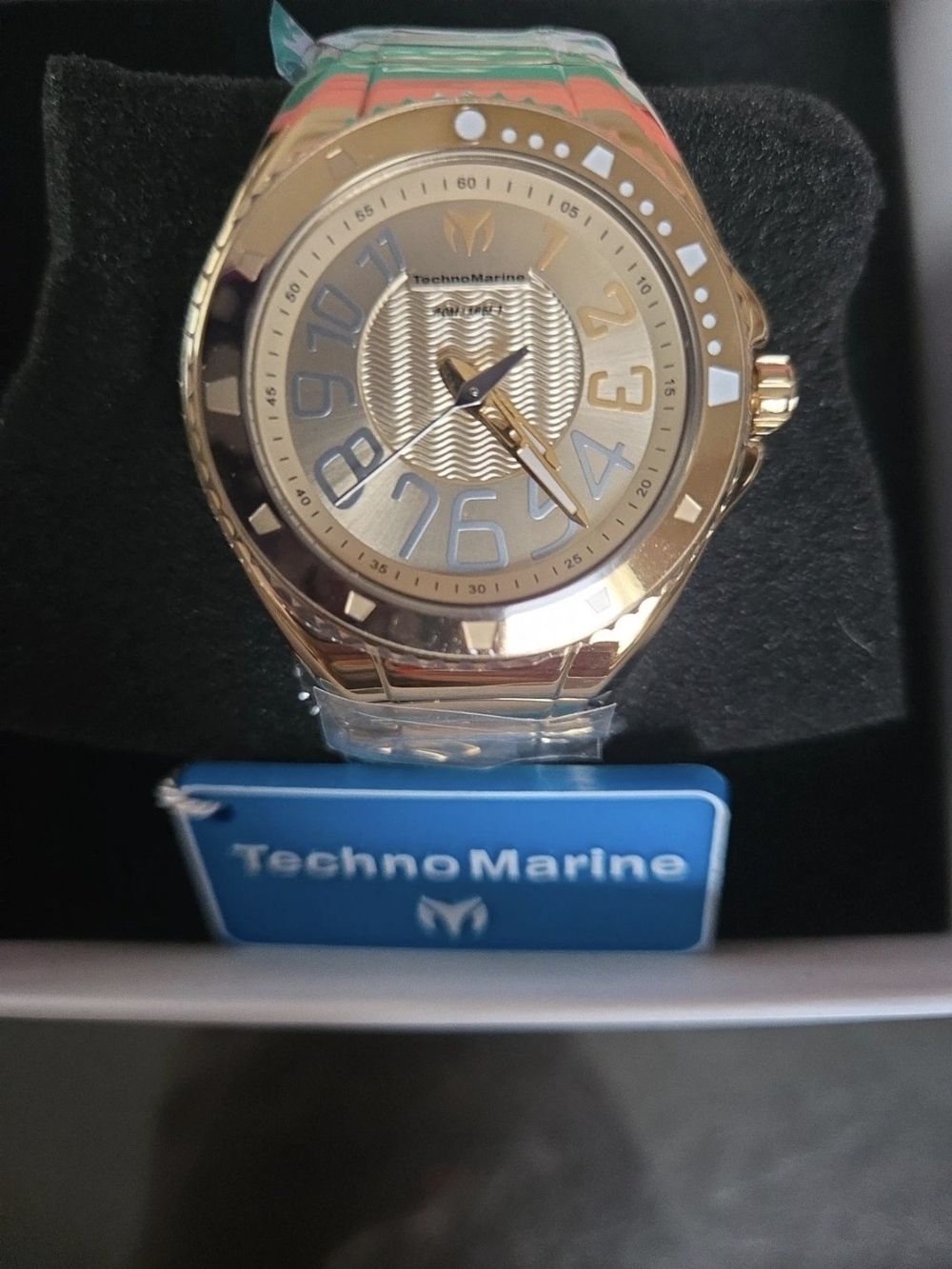 TM226010 TechnoMarine Invicta Gold Tone Unisex Watch with Wave Dial 38mm